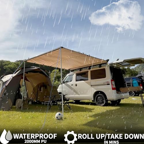 DANCHEL OUTDOOR Car Awning Pull-Out Roof Rack Vehicle Awning UPF50+ Sun Shelter Canopy for SUV Truck Camper Overland Camping, 4.9x6.5ft Khaki - color: khaki pull-out awning, size: 4.9x6.5ft