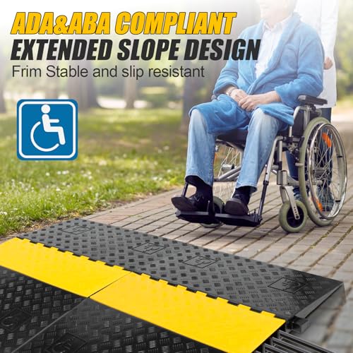 5 Channel Rubber Cable Protector Ramp, ADA Compiant Low Profile Drive Over Cable Protector, Wire Cord Cover Ramp for Wheelchiar, Walker, Gait Trainer, Rollator, Scooter, Low Vehicles
