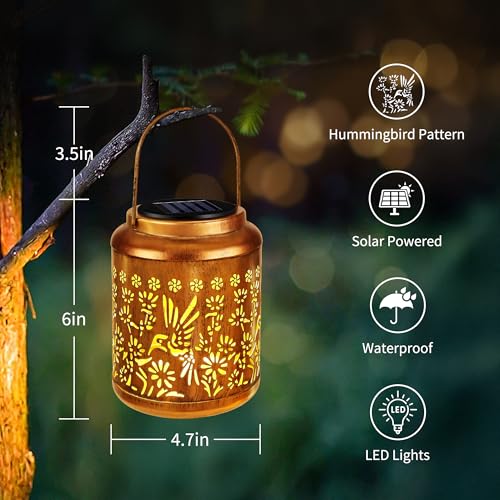 Brizled Hummingbird Solar Lanterns, 2 Pack Outdoor Lanterns Christmas Birthday Gift for Women Mom Grandma, Hummingbird Hanging Garden Lantern, Waterproof Solar Lights for Table Garden Patio Path Porch - size: 2 Pack, style: Hummingbird -B