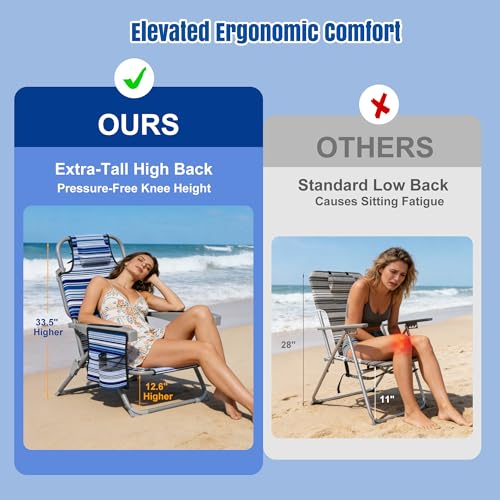 DIAMONDFORGE Lightweight Portable Beach Chair for Adults, 350 LBS Capacity Backpack Beach Chair, Reclining Beach Chair with 5-Position Lay Flat, Large Cup Holder for Beach Camping Sports, 1 Pack Blue - color: All Blue, size: Oversized