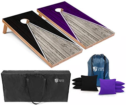 Tailgating Pros Lightweight Pyramid Design Cornhole Board Set w/LED Ring Lights - 4'x2' Regulation Cornhole Game - color: Black/Purple
