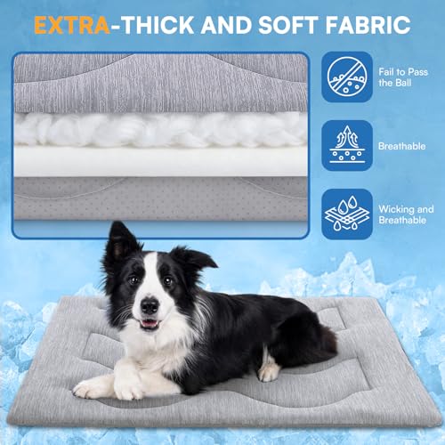Queenmore Cooling Dog Mat for Dogs, Washable Dog Cooling Mat Indoor Outdoor, Non-Slip Portable Kennel Puppy Bed for Summer, Keep Your Pet Cool (Grey Wave, Large(35" x 27")) - color: Grey Wave, size: Large