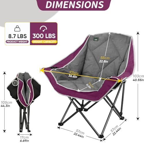 Northroad 2 Pack Oversized Camping Chair,Outdoor Padded Folding Lawn Chair w/Cup Holder,Carry Bag for Beach, Hiking, and Picnics,Heavy-Duty 300-lbs Capacity, Grey&Purple - color: Grey&purple