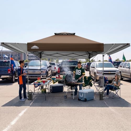 EAGLE PEAK 17x10 Pop up Gazebo Canopy Tent Outdoor Instant Canopy Shelter with Adjustable Dual Half Awnings (Brown) - color: Brown