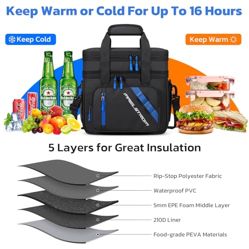 Maelstrom Lunch Box, 20L Insulated Lunch Bag for Men Women, Expandable Double Deck Leakproof Cooler Bag with 6 Pockets, Reusable Lunch Tote Bag for Work, Picnic, Travel, Black - color: Black