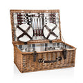 PICNIC TIME Newbury Picnic Basket for 4, Romantic English-Style Wooden Wicker Basket with Deluxe Service for 4, Fully-lined Interior, Leatherette Lid-locking Buckle, and Flat-lid Design, (Navy Blue)