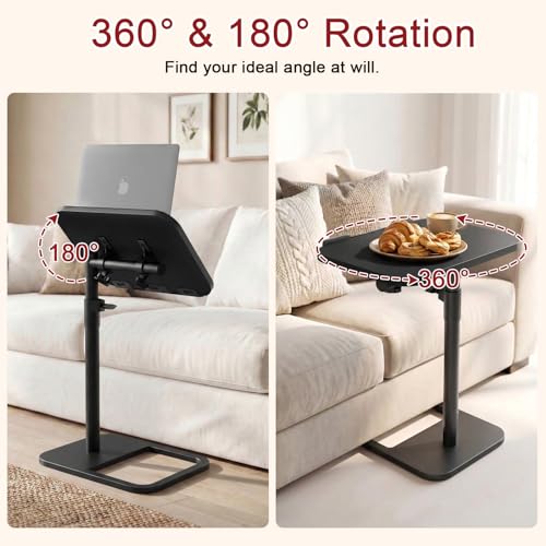 GOYLSER TV Tray Table Adjustable Height, Flip-Top, Snack Side Table with 360° Swivel and 180° Tilt, C Shaped End Table for Couch, Sofa, Dinner Eating and Recliner (Black) - color: Black, style: Tilt C Table