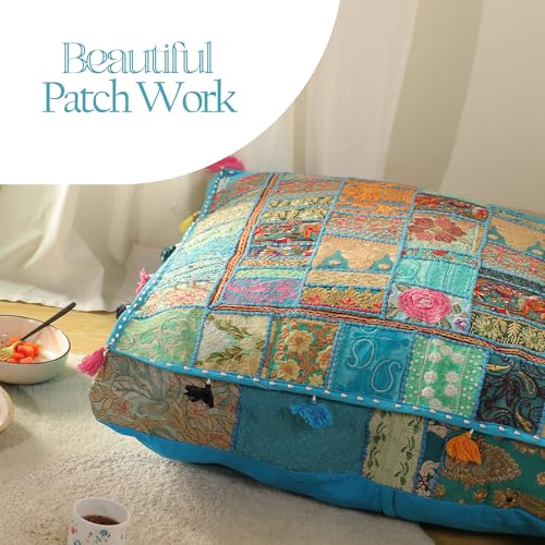THE ART BOX 35" X 35" Large Boxed Shaped Premium Hypoallergenic Square Stuffer Best for Meditation Floor Pillow Cover, Mandala Ottoman Cushion, Dog Beds, Lounger, Pet Beds - color: Turquoise