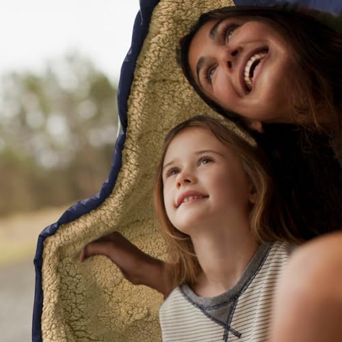 Outdoor Camping Blanket with Sherpa Lining, Extra Warm Thick Camp Blankets and Puffy Ultralight Soft Poncho DWR Camping Quilt for Cold Weather, Adventure, Sleeping, Backpacking 56"x 40" - color: Rosy Red, size: 56 x 40 inches