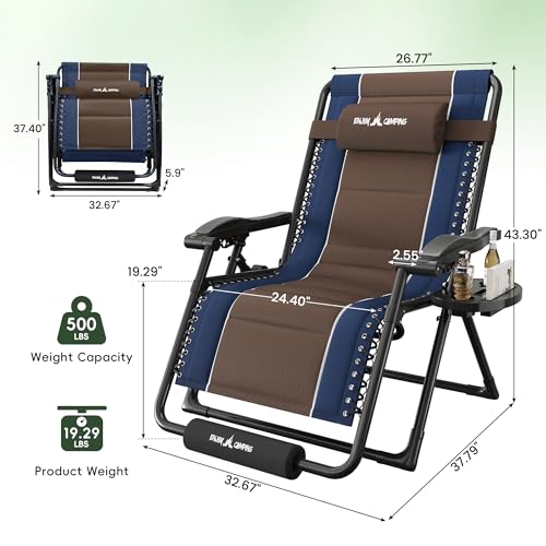 Amopatio Zero Gravity Reclining Patio Chair XXL Foldable Lounge Chair with Removable Cup Holder/Headrest/Footrest 500LBS Capacity Portable for Outdoor Patio Pool Backyard,Blue-Brown - color: Blue-brown, style: 33in-1pc