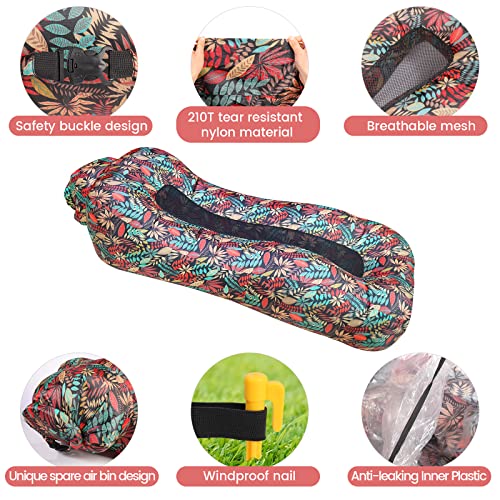 ele ELEOPTION Outdoor Inflatable Camping Couch Waterproof Portable Blow Up Air Sofa Chair Lounger for Backyard Beach Traveling Camping with Compression Sacks (Red Leaf Print) - color: Red Leaf Print