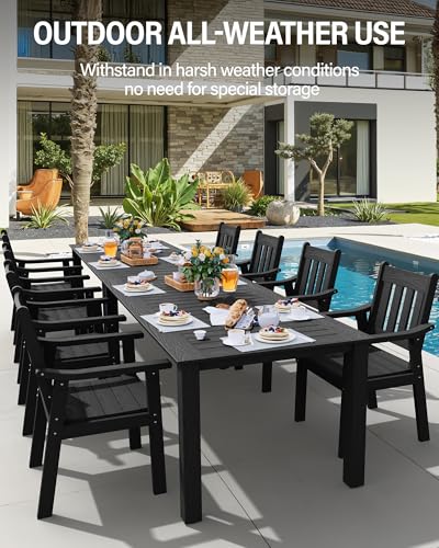 YEFU HIPS Patio Table Set: 10 Piece Outdoor Table and Chairs Dining Furniture Set with Umbrella Hole - Black Modern Plastic Dining Sets 8 Person for Outside Deck with Metal Aluminum Frame - color: Black, size: 10 Piece