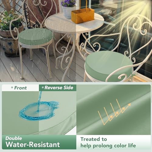 Summsun Outdoor Bistro Chair Cushions Set of 2, 15" D x 3" H Round Chair Cushions Waterproof and Fade Resistant Chair Cushion Pads with Non-Slip Ties and Removable Covers for Garden, Sage Green - color: Sage Green, size: 15x3 Inch (Round)-2p