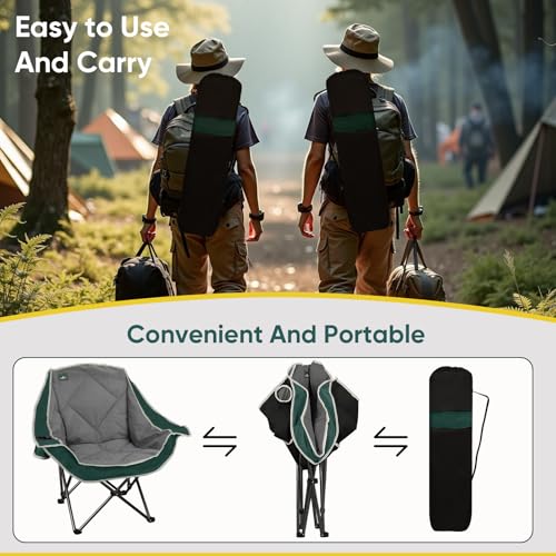 Northroad 2 Pack Oversized Camping Chair,Outdoor Padded Folding Lawn Chair w/Cup Holder,Carry Bag for Beach, Hiking, and Picnics,Heavy-Duty 300-lbs Capacity, Grey&Green - color: Grey&green