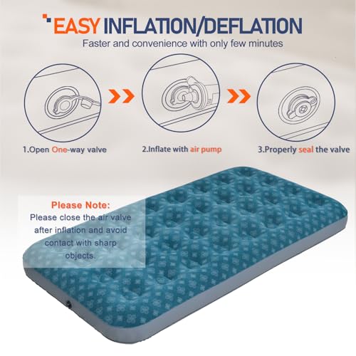 DIMAR GARDEN Twin Size Air Mattress Inflatable Bed Sleeping Pad for Camping, Patterned Flocking Blue - size: Twin