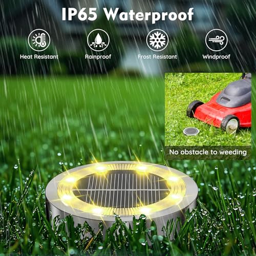 Solar Ground Lights Outdoor, 1 Pack Solar Lights Outdoor Waterproof, Mini Flat Solar-Powered Garden Light, Landscape Lighting for Garden Yard Lawn Pathway Walkway Driveway Backyard Decor, Warm White - color: Warm White, size: 1 Pack