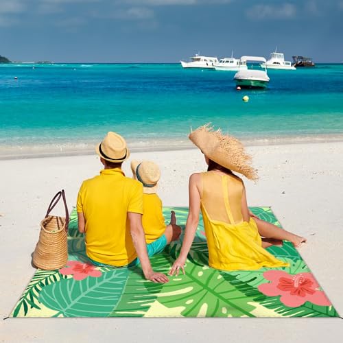 Beach Blanket Waterproof Sandproof Large Beach Mat 79" X 83" for 2-4 Adults Sand Free Mat Quick Drying,Lightweight & Durable with 4 Stakes & 4 Corner Pockets for Beach Travel Camping Hiking.(Green) - color: Green, size: 79" X 83"