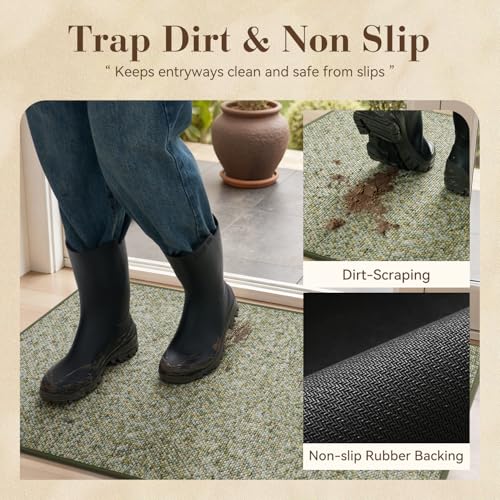 MontVoo Door Mat Indoor Entrance Doormat, Absorbent Durable Rubber Non Slip Front Door Mat for Inside Entry Entryway Dirt Trapper Welcome Mat, Green 32''x48'' - color: Green, size: 32''x48''