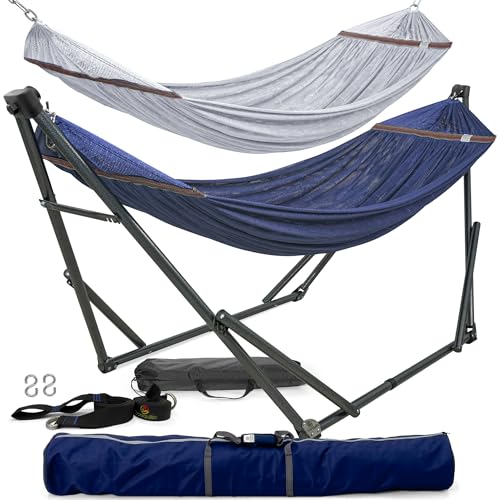 Tranquillo Combo x2 Hammocks with Stand for Outside & Tree Straps, Heavy Duty Hammock with Stand 600lbs for Indoor Outdoor Patio Backyard, x2 Hammocks for 2 Person, Portable Carrying Bags, Aegean - color: Combo - Aegean