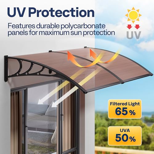 VIVOHOME Polycarbonate Window Door Awning Canopy Brown with Black Bracket 40 Inch x 160 Inch - color: Brown, size: 40 Inch X 160 Inch