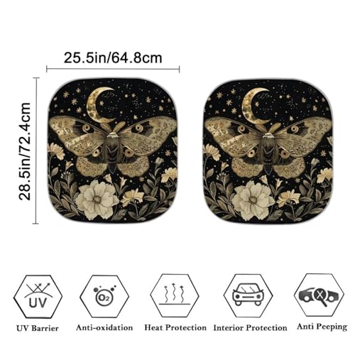Butterfly Moon Front Windshield Sunshade 2 Piece Car Shade Front Windshield Shades Durable Premium UV Rays Sun Shade Outdoor Protective Sun Blocker Easy Install - color: Butterfly Moon0