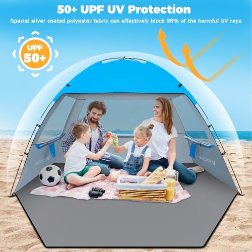 Venustas Beach Tent Sun Shelter for 3/4/6/8 Person, UPF 50+ UV Protection Beach Canopy, Lightweight and Easy Setup Cabana, Portable Shade Tent - color: Sky Blue, size: 6 Person