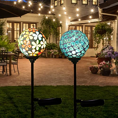VCUTEKA Solar Garden Lights, Mosaic Solar Light Outdoor Waterproof LED Pathway Stake Light for Landscape Patio Yard Deck Walkway Decoration, 2 Pack - color: White