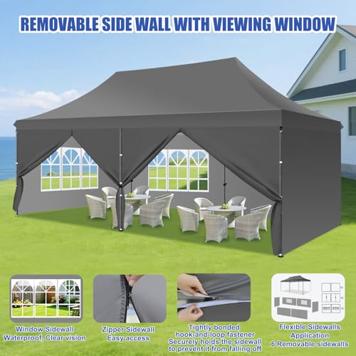 Yesker 10x20 Pop Up Canopy Tent with Sidewalls Instant Outdoor Canopy, Waterproof & UV Protection, Easy Setup Adjustable Height Heavy Duty Shelter Gazebo Tent for Patio Backyard Party Events, Gray - size: 10x20FT Gray