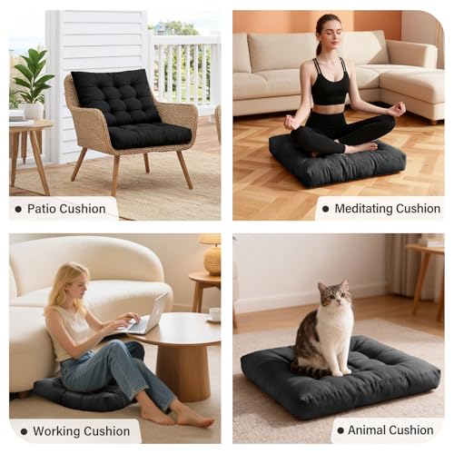 Tiita Outdoor Cushions Square Floor Pillow Thicken Tufted Seat Pad Large Floor Cushion for Yoga Meditation Living Room - color: Square|black, size: 2 Count (Pack of 1)