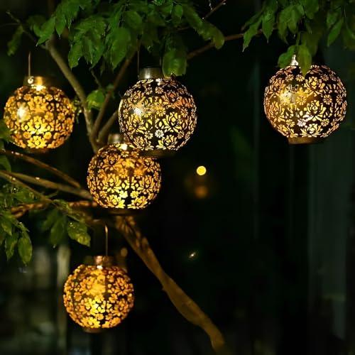 2 Pack Solar Lanterns Outdoor Gifts, IP44 Waterproof Hanging Solar Lights Decor Lamp for Garden, Patio, Pathway, Yard, Porch (Shiny Gold Flower) - color: Shiny Gold Flower