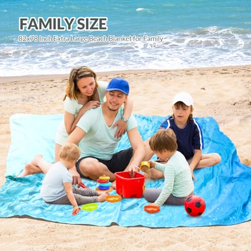 Beach Blanket, Waterproof Sandproof Beach Mat with Stakes and Inflatable Camping Pillow, 79" X 83" Quick Drying Lightweight & Durable Outdoor Picnic Mat with 4 Corner Pockets for Beach Camping - color: Sea Fish
