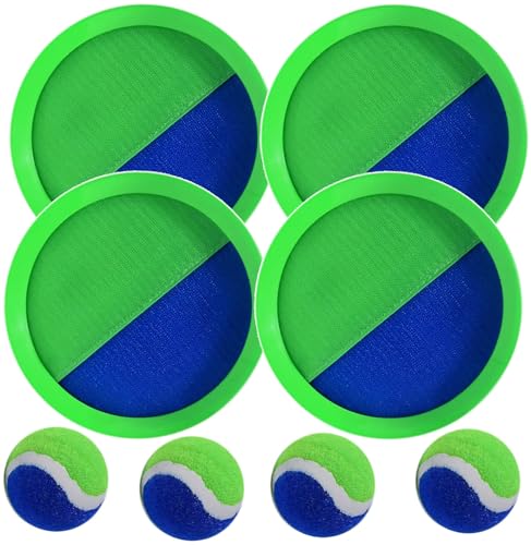 AppleRound Toss and Catch Velcro Ball Set (Hook and Loop), Kids Outdoor Games, Beach Toys, Backyard Sports, Paddle Ball Games (Pack of 4 Paddles and 4 Balls) - color: Blue Green Dual-color, size: 4 Paddles & 4 Balls