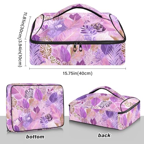 Casserole Carriers for Hot or Cold Food Reusable Casserole Dish Carrier Insulated Thermal Large Capacity Durable Perfect for Party Camping Family Gatherings Yellow Fish - color: Boho Pink Leaf
