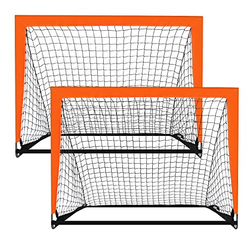 2 Pack 4’ x 3’ Size Portable Kid Soccer Goals for Backyard, Indoor and Outdoor Pop Up Soccer Goals, Orange, Theresduet