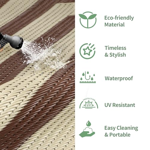 GENIMO Outdoor Rug for Patio Clearance, 6'x9' Reversible Plastic Straw Rugs, Lightweight Waterproof Modern RV Camping Mat for Camper, Balcony, Deck, Backyard, Picnic, Coffee Beige - color: Coffee&beige-x, size: 6' x 9' (Rectangular)