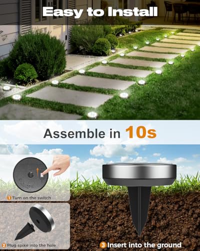 btfarm 12 Pack Solar Lights Outdoor, 8 LED Solar Ground Lights IP65 Waterproof Flat Solar Disc Light, Pathway Lights for Garden Lawn Patio Yard Path Landscape, Cool White - color: Cool White, size: 12 Pack