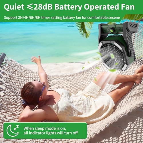20000mAh Portable Camping Fan Rechargeable Portable fan for Travel Battery Powered Fan with LED Lantern,270° Rotation,USB Desk fan Battery Rechargeable Fan Tent Fan for camping essentials with Hook - color: X26 Green