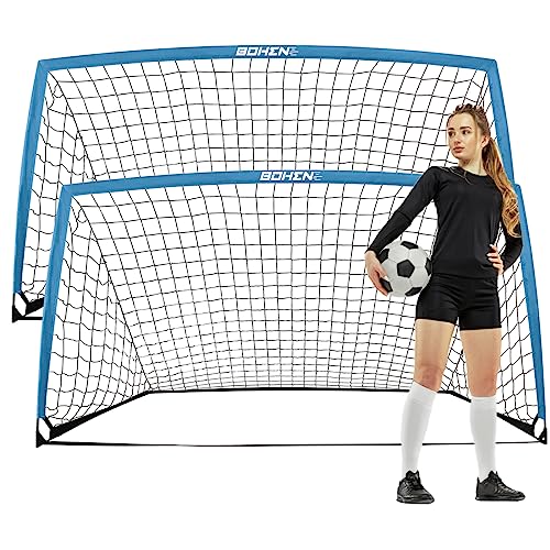 BOHEN 9x5 FT Kids Soccer Goals with Carry Bag, Portable Folding Soccer Net for Backyard Training, Indoor/Outdoor Use for Youth and Adult - color: Blue, size: 9x5ft, 2 Pack