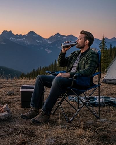 KingCamp Oversized Camping Chair with Adjustable Lumbar Support, 550lbs Heavy Duty Padded Folding Lawn Chair for Adults, Outdoor Armchair with Cooler Bag, Cup Holder & Side Pocket for Fishing, Travel - color: 1 Pack-blue/Mediumgrey