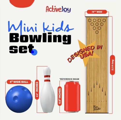 ActiveJoy - Classic & American Style Mini Kids Bowling Set - Bowling Games for Kids Indoor - Bowling Alley Toy with Lane, 10 pins, 2 Balls for Family & Friends - 2-5 Years Old - Classic Retro - color: Classic Retro