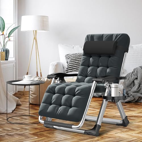 ABORON Zero Gravity Chair,Premium Outdoor Lawn Folding Lounge Chairs,Sturdy Adjustable Reclining Patio Chairs with Removable Cushion,Headrest & Tray - color: A Midnight Gray
