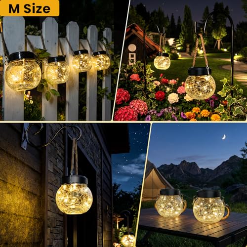 ROSHWEY 4 Pack M Size Solar Lantern Gifts for Women, Hanging Garden Decor Solar Lights Outdoor Waterproof with 15 LED for Halloween Christmas Easter Gift - size: M Size, 4 Pack