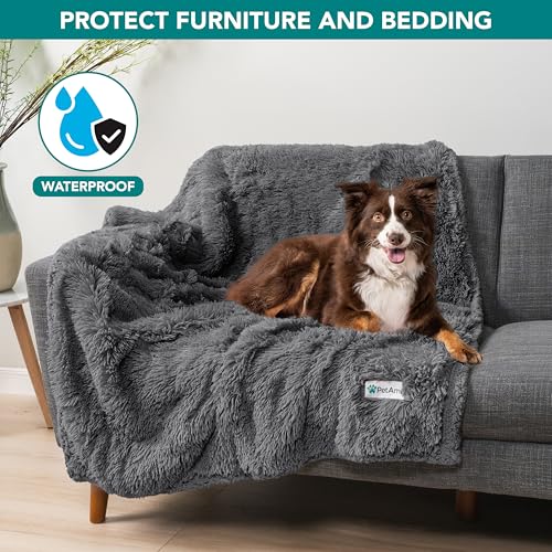 PetAmi Waterproof Dog Blanket for Couch, Bed & Furniture,Reversible Sherpa & Faux Fur Pet Blanket, Leakproof Pet Blanket for Large Dog Cat, Washable Soft Calming Sofa Protector Throw (60x80, Gray) - color: Grey, size: X-large (60x80)