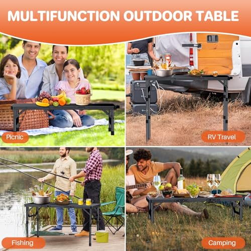 FUNYKICH 3ft Portable Small Folding Table L34.2''xW15.7'', 3 Adjustable Height Small Foldable Tables, Lightweight Aluminum Beach Table with Carry Handle for Car Camping, Backyard BBQ, Picnic, Travel - color: Black, size: Tabletop size:L34.2"xW15.7"