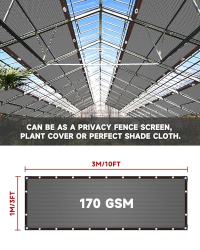 90% Fence Privacy Screen, 3x10FT Shade Cloth Outdoor, Balcony Privacy Screen, Decor Fence Covering Patio, Blockage High Density Mesh for Yard/Garden/Plants, with Cable Zip Ties-Gray - color: Gray, size: 3X10FT