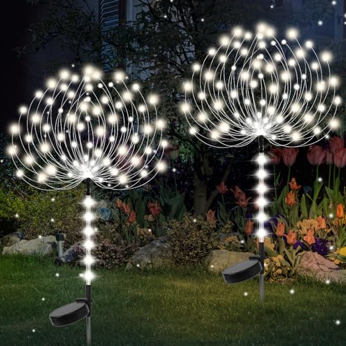 Garden Decor Solar Lights Outdoor,155LED 8 lighting modes pole light Waterproof White Solar Garden Lights for Christmas, Halloween Decoration,Yard, Patio, Porch,Flower Pot,Pathway (2Pack) - color: White