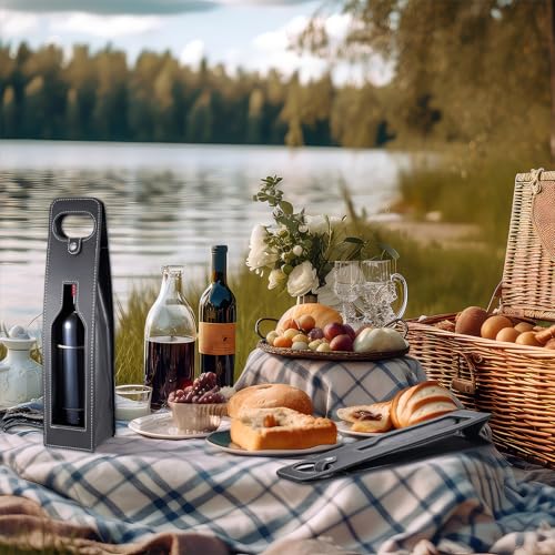Abbylike 4 Pcs Wine Tote Bag Reusable Leather Wine Carrier Tote Purse Case Holder Single Bottle Champagne Beer Gift Bags Carrier for Valentine's Day Wedding Birthday(Window Style, Black)