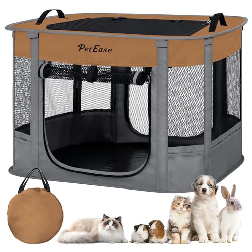 Portable and Foldable Cat Playpen Dog Playpen Small Animal Playepn with Waterproof Bottom, Foldable Pet Cage for Rabbit Puppy Hamster, Indoor/Outdoor Use - color: Brown