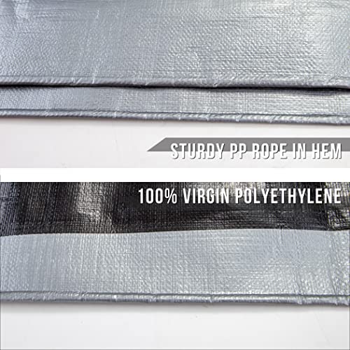 CARTMAN Finished Size 8x10 Feet Extra Thick 16 Mil Ultra Heavy Duty Poly Tarp, Multipurpose Protective Cover, UV Resistant, Waterproof Poly Tarpaulin with Reinforced Edges - color: Silver/Black 16mil, size: 8'×10'