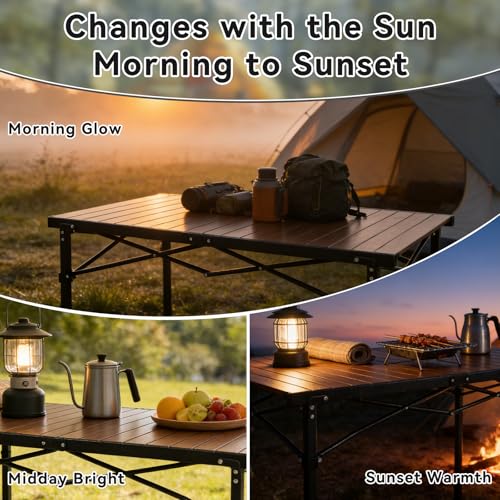 Seazul Camping Table, Large for 2-6 Persons, Supports 230 LBS, Foldable Roll-up Aluminum Camp Table with Carry Bag, Folding Portable Metal Outdoor Table for Picnic, Camp, Dining, Walnut Wood Grain